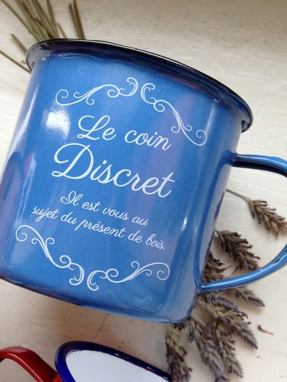 珐琅马克杯 - 蓝色复古英文