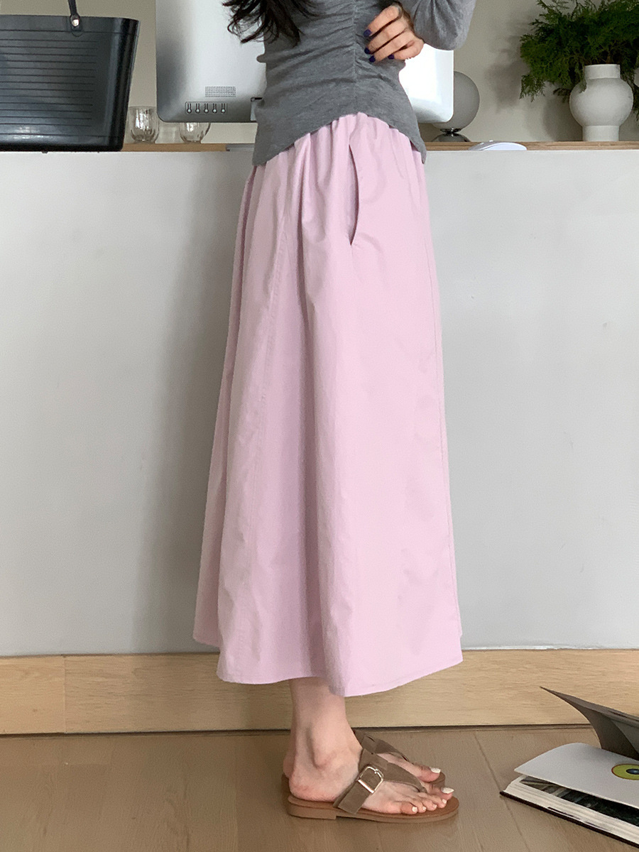 有口袋粉色a字半身裙女秋季2025新款韩版高腰显瘦百搭长款裙子